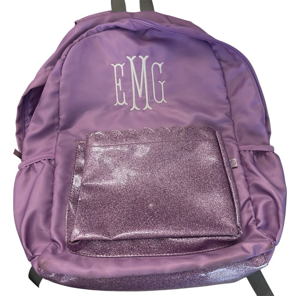 MarleyLilly Kids Purple and Sparkle Multi-Pocket Backpack with EMG Monogram GUC